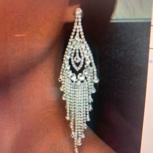 Long Pageant Earrings Clear Rhinestones